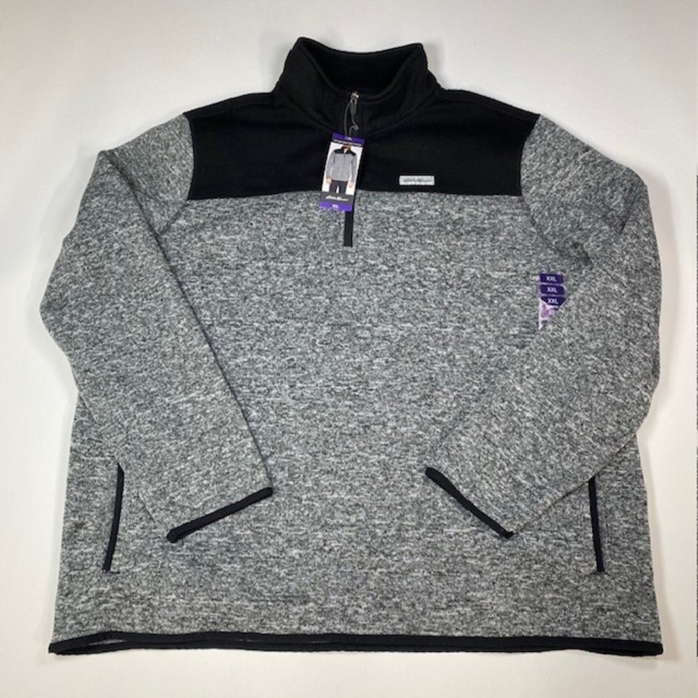 Eddie Bauer XXL 1/4 Zip Sweater Fleece‎ Pullover Solid Black Gray NWT